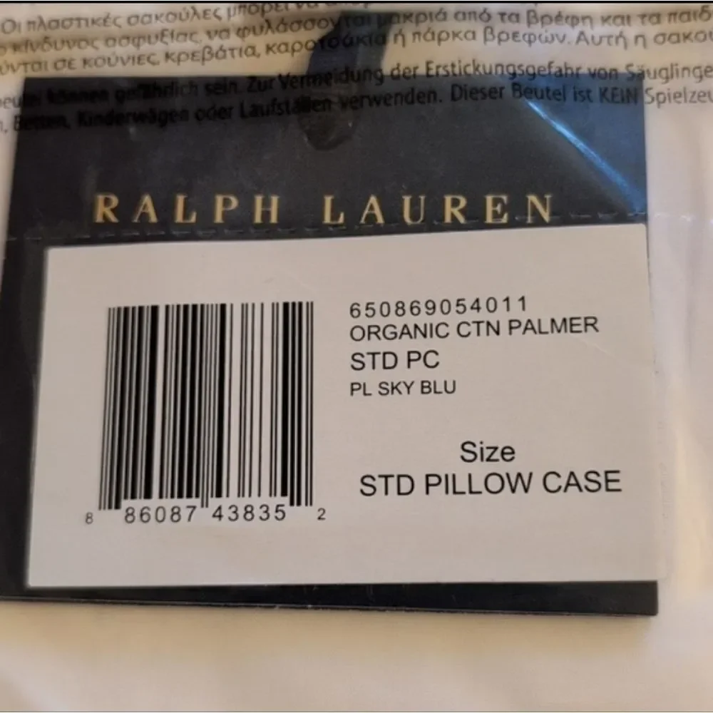 NWT Ralph Lauren Standard Pillow Cases Organic Cotton Palmer White Sky Blue